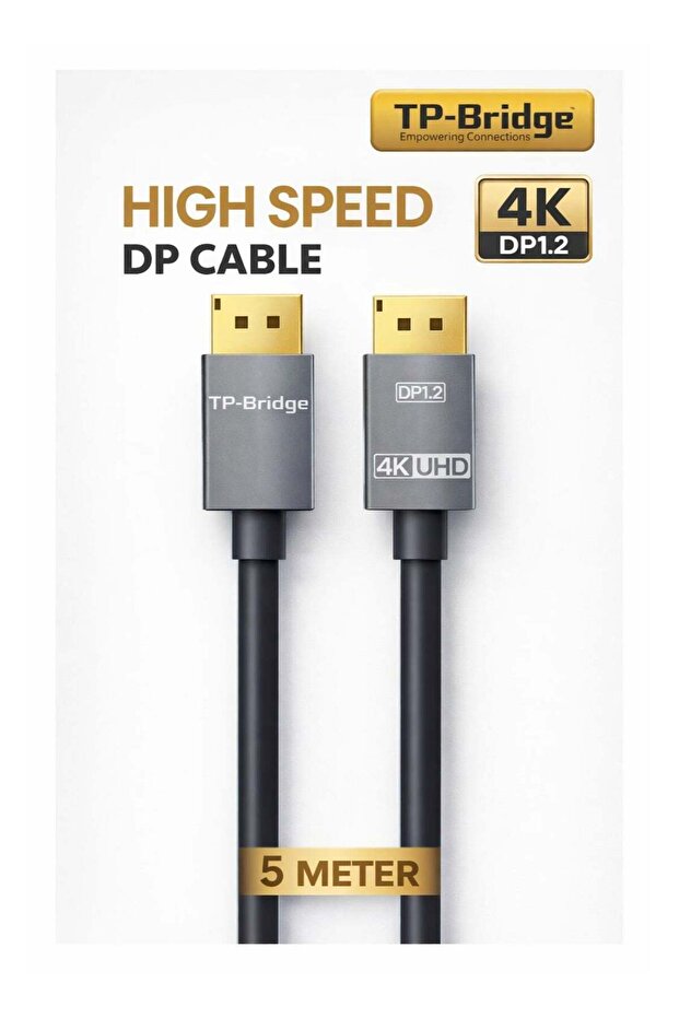 كابل DisplayPort 4K بطول 5 أمتار مع موصلات مطلية بالذهب فائقة المتانة لعرض فيديو UHD بدون انقطاع