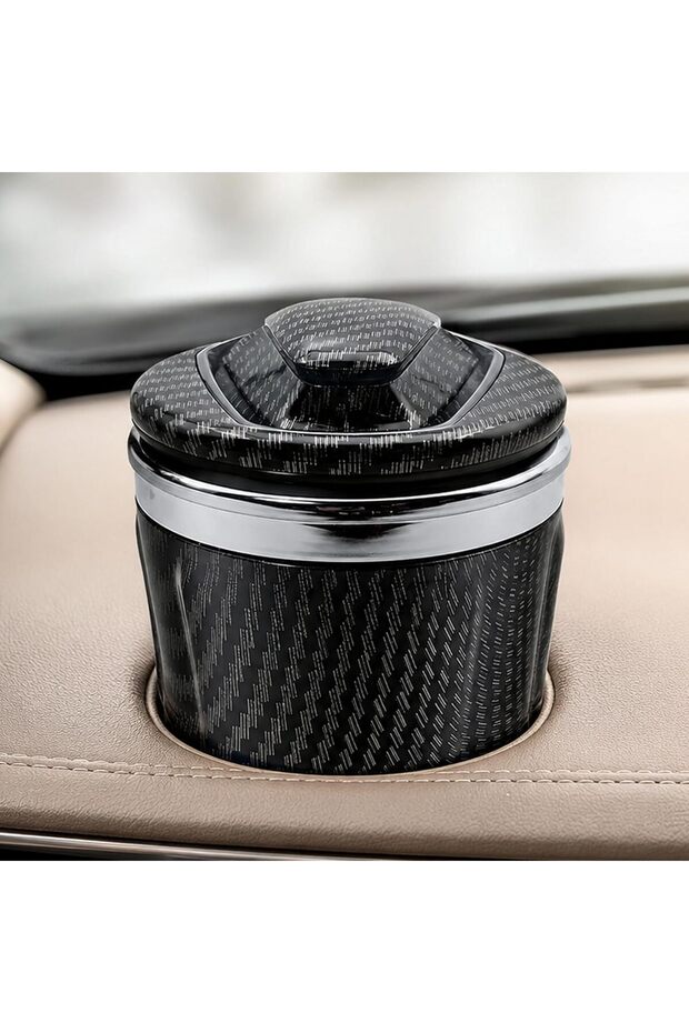 Car Ashtray with LED Light & Lid, Smokeless Portable Auto Ashtray for Car Cup Holder (Ceramics Ashtray-Grey)