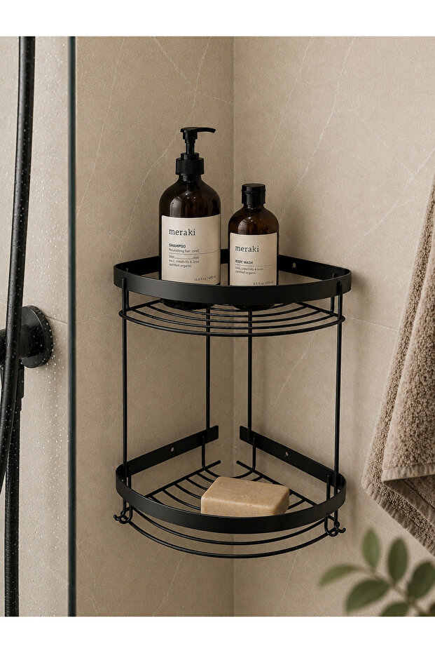 Black Corner Bathroom Shelf 2-Tier – Durable 304 Stainless Shower Organizer 20X20