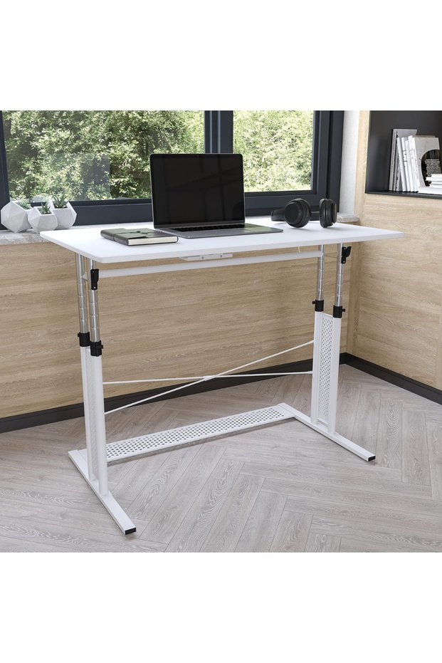 Flash Furniture Height Adjustable(100 cm*60cm*75cm)Sit To Stand Home Office Desk - white
