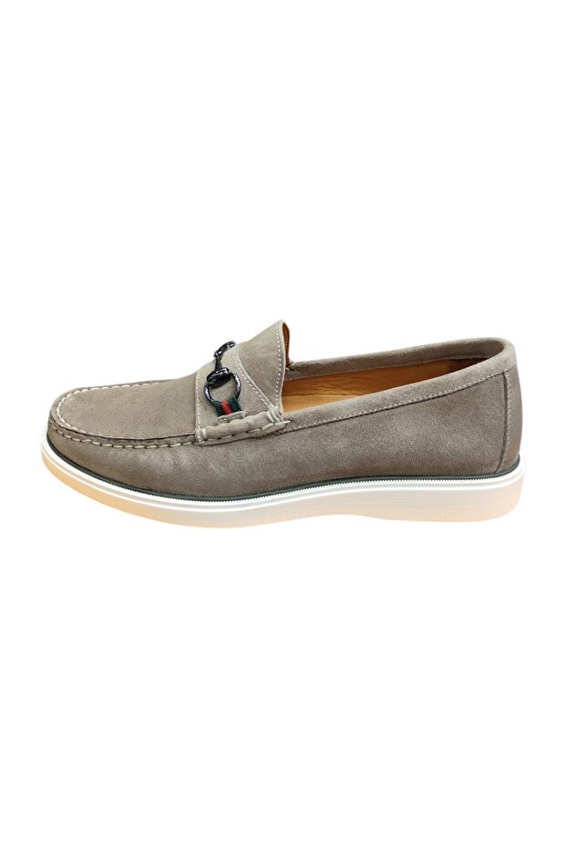 Beige Suede Buckle Men's Shoes