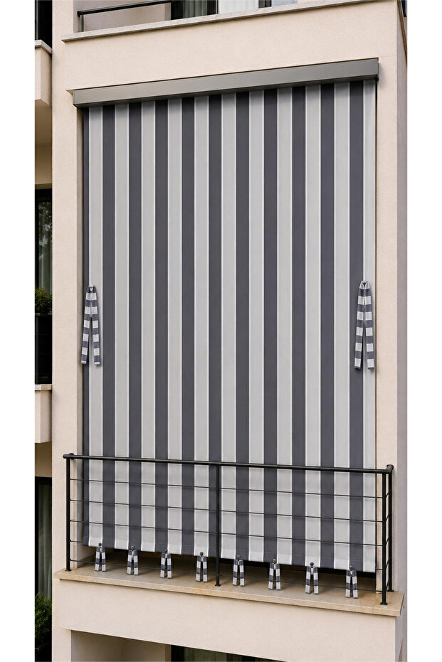 Water Resistant Cornice Balcony Curtain Modern Outdoor Background Curtain Anthracite-Grey
