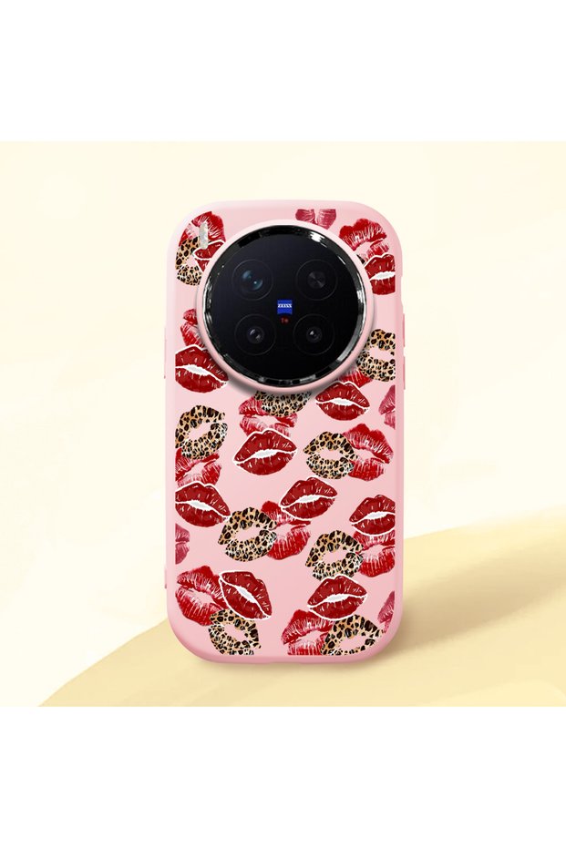 Vivo X300 Pro Compatible Case Camera Protector Pink Silicone Couple Phone Case with Kiss Pattern