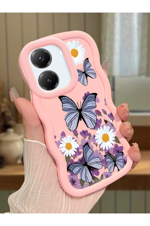 Poco X7 Pro Compatible Case Camera Protector Pink Silicone Couple Phone Case Butterfly Pattern