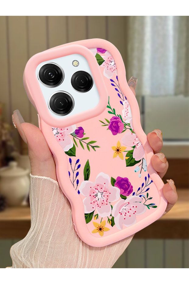 Tecno Spark 20 Pro Compatible Case Camera Protector Pink Silicone Couple Phone Case Floral Pattern