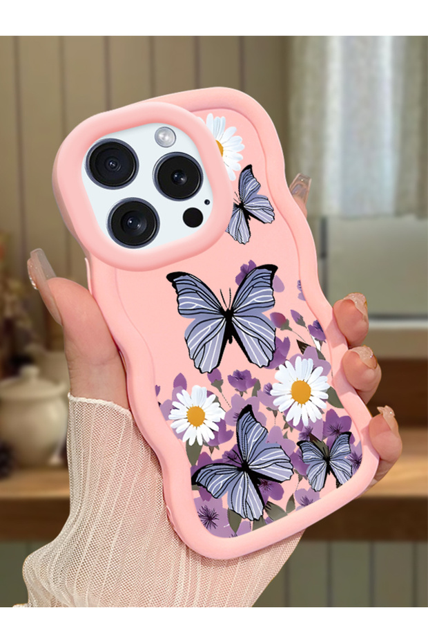 iPhone 15 Pro Max Compatible Case Camera Protector Pink Silicone Couple Phone Case Butterfly Pattern