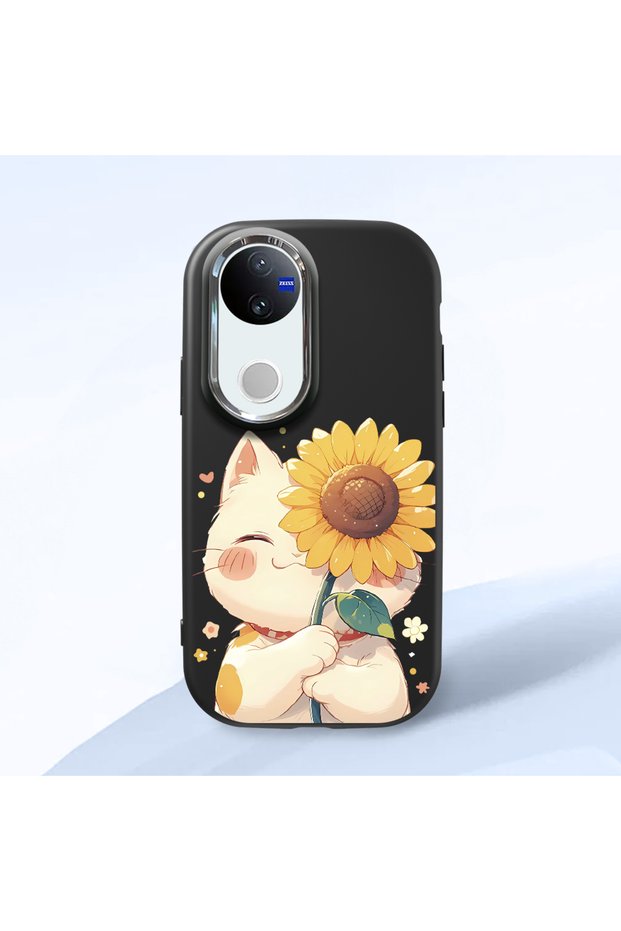Vivo V50 Compatible Case Camera Protector Black Silicone Couple Phone Case Cat Pattern
