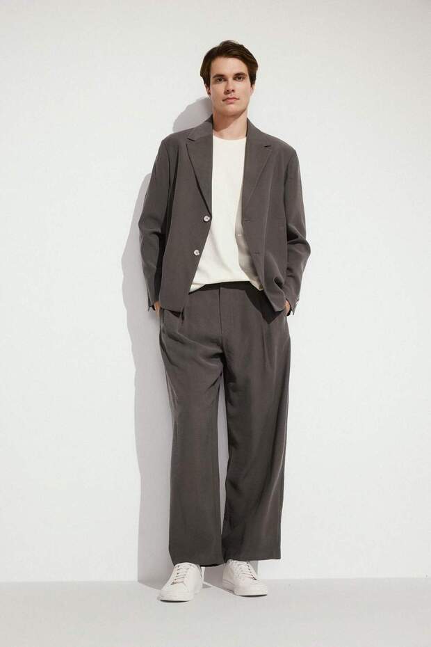 Wide Leg Dark Khaki Trousers H7051Ax26Sm
