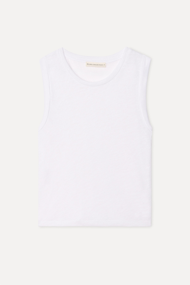 Women's White Loose Fit Crew Neck Tank Top