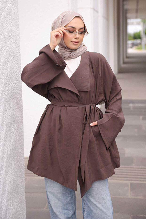 Brown Belted Casual Jacket