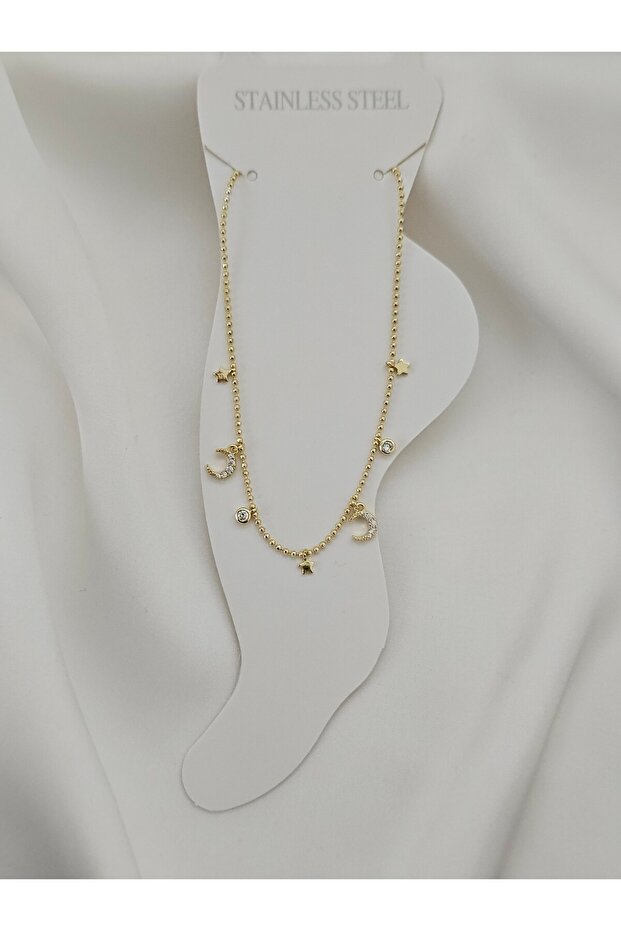 Women's Steel Moon and Star Anklet