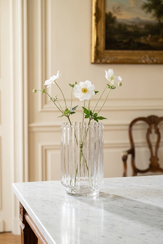 Aura Striped Transparent Glass Vase - 21 cm