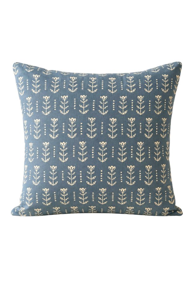 Blue Floral Patterned Cotton Throw Pillow with Filling – Decorative Living Room and Sitting Room Cushion