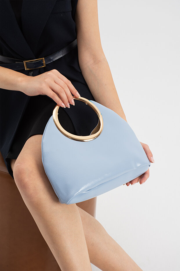 Arelis Gold Ring Handle Baby Blue Women's Hand and Shoulder Bag