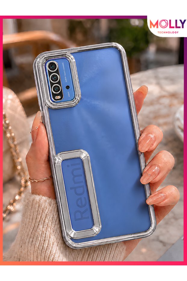 Lou Laser Transparent Silicone Case with Metallic Silver Lens Protector for Redmi 9t