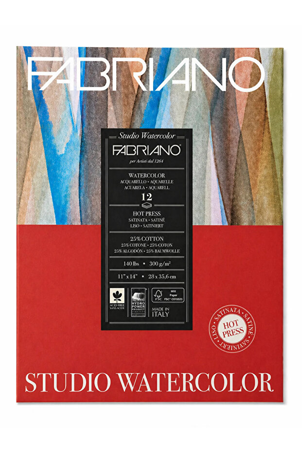 كتلة ألوان مائية للاستوديو، 12 ورقة، سطح ساتان، ملتصقة من جانب واحد، 28x35.6 سم