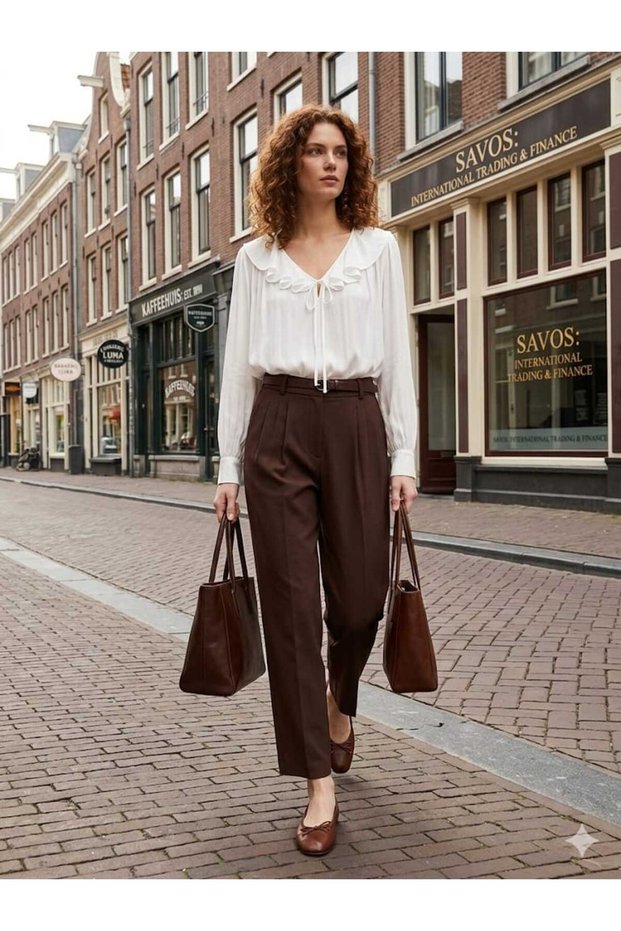 Women's High Waist Pleated Detail Fabric Trousers 18297