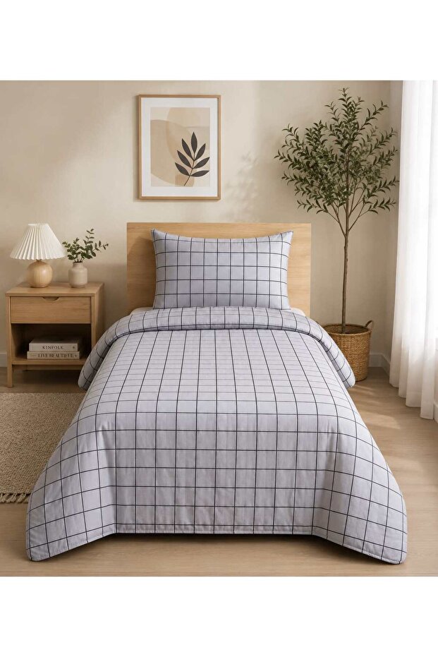 Single Square Patterned Multi-Purpose Bedspread + 2 Pillowcases + Elastic Fitted Sheet (Pique Set)