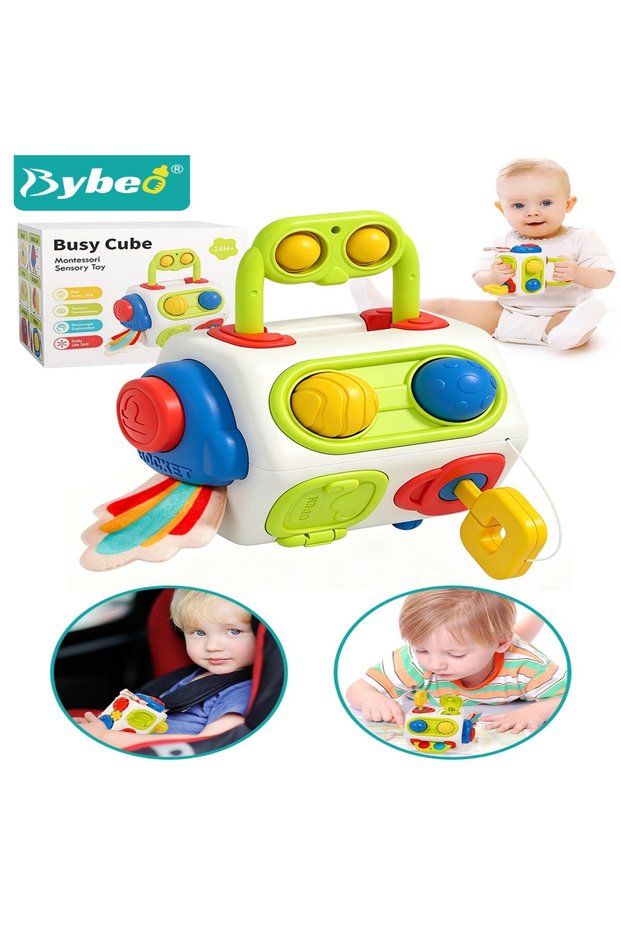 8-in-1 Toddler Activity Cube, Baby Busy Board Cube, Montessori Sensory Toys for Fine Motor Skills, Early Development Toys, Portable Carseat Plane Travel Toy for Toddler 0-3 Years Old