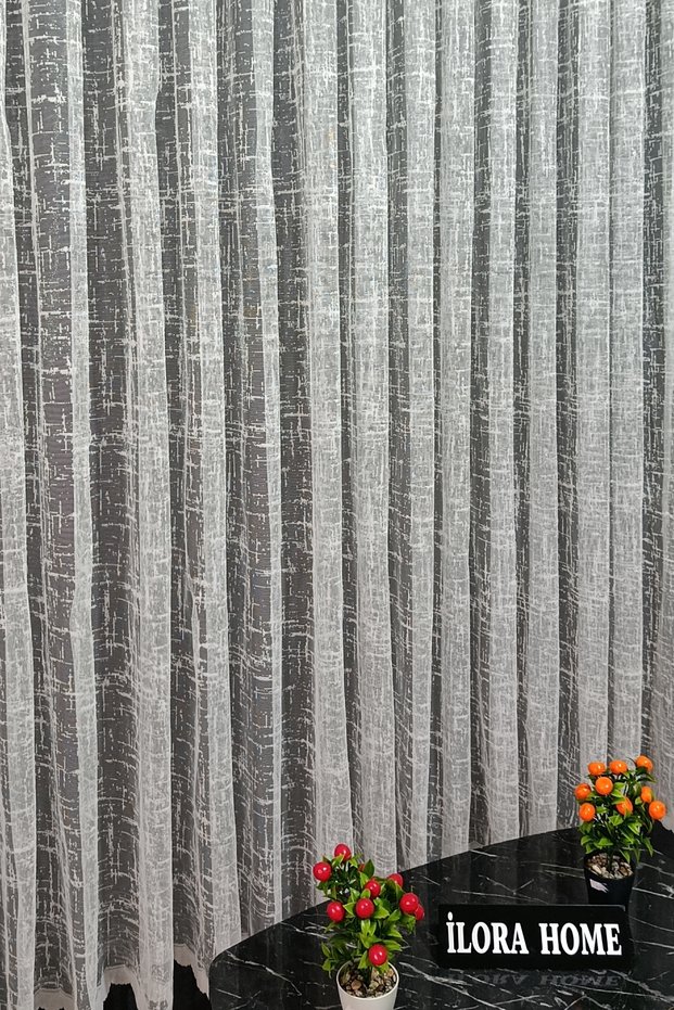 Modern Ecru Gray Living Room and Room Curtain Knitted Tulle 1/3 Fold Pleated