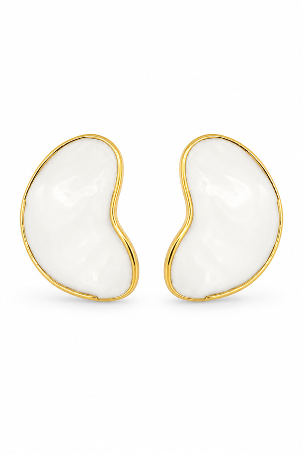 Summer Luxury White Enameled Steel Earrings - Yellow Plated for Women