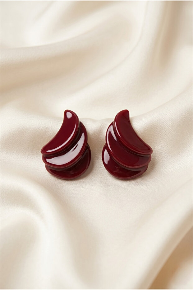 Burgundy Layered Leaf Design Acrylic Vintage Earrings