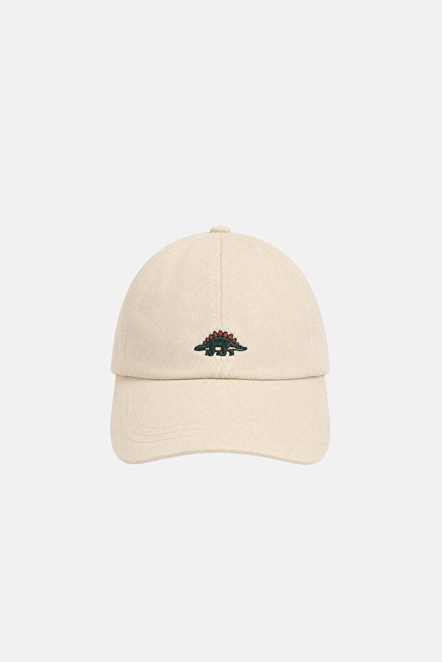 Dinosaur Gabardine Cap with Back Plate - Beige