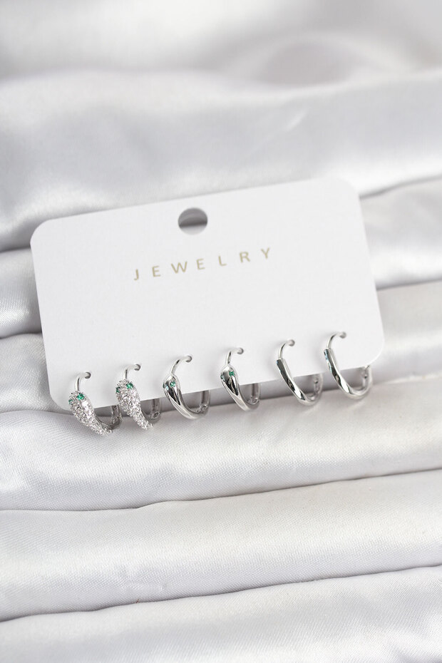 Brass Silver Color Snake Model Women's Earring Set