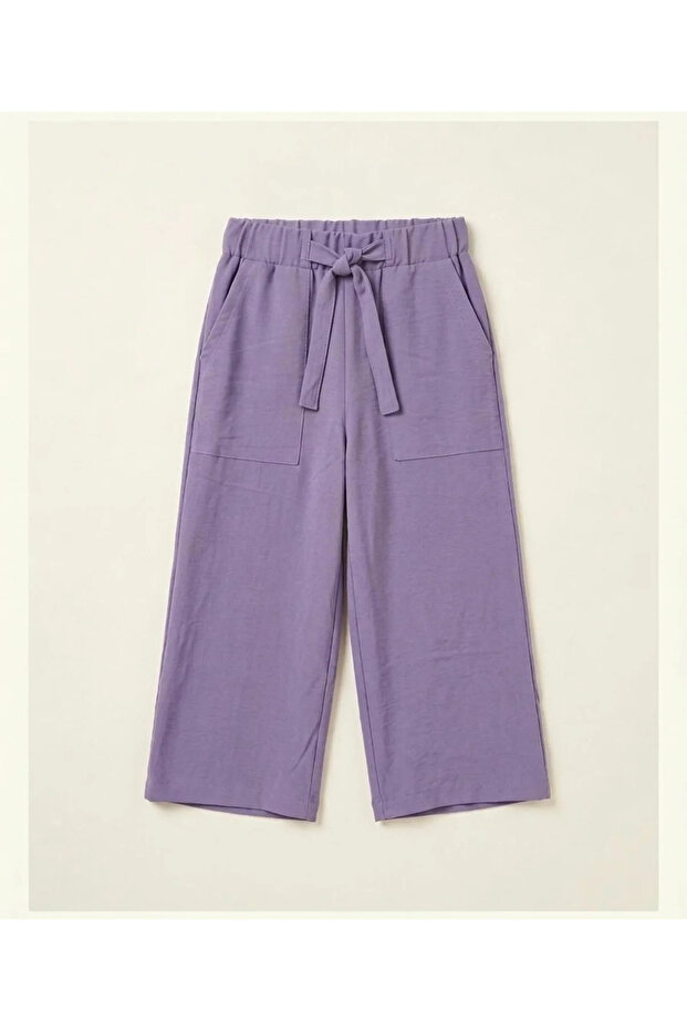 Aerobin Fabric Belted Lilac Girls' Capri Pants