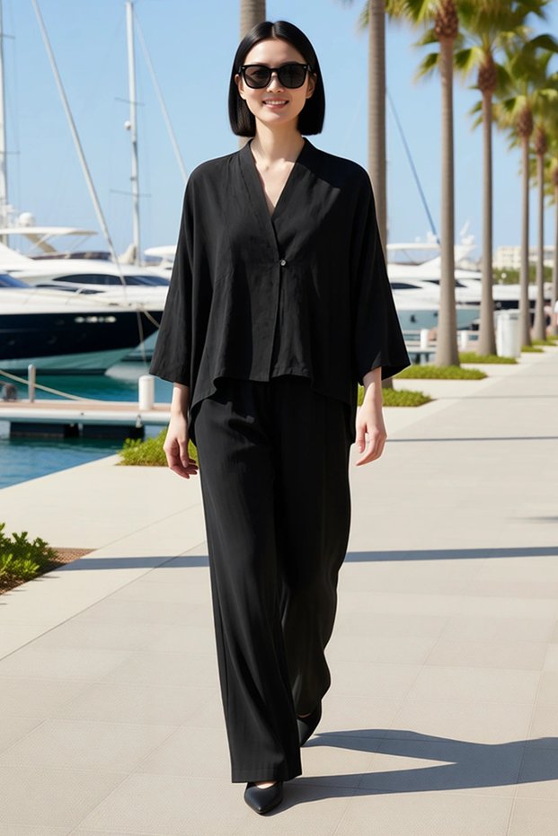 Women's Plus Size Oversize Double Breasted Collar Long Sleeve Blouse Trousers Modal Suit Relaxed Fit Casual Modern