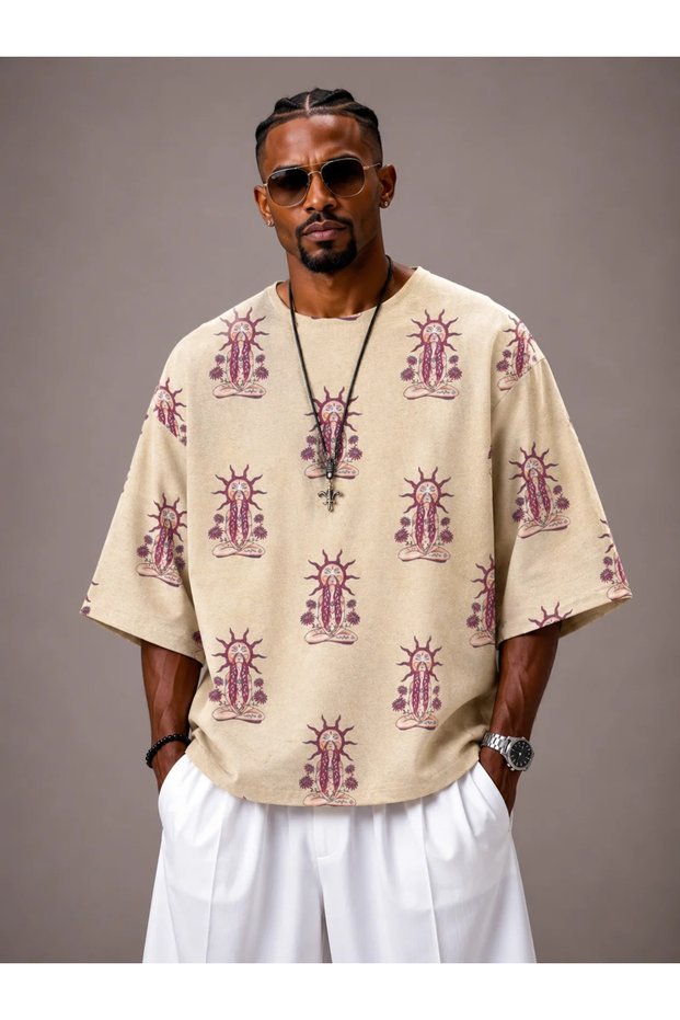 Oversize Cotton Linen Patterned Tshirt