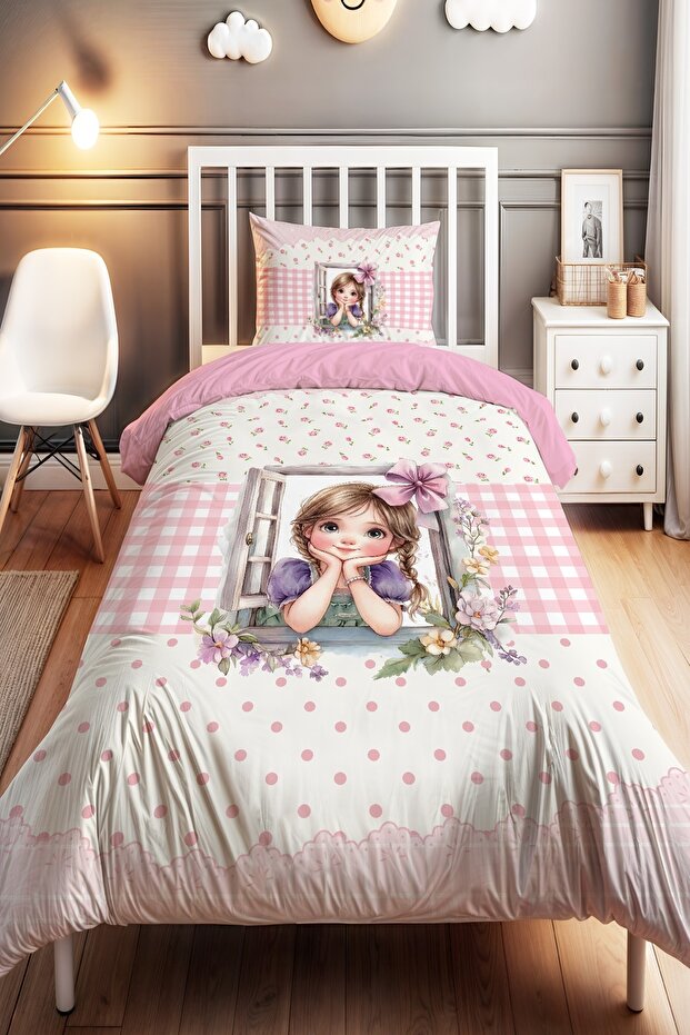Cute Girl Patterned Single Baby Kids Bedding Set
