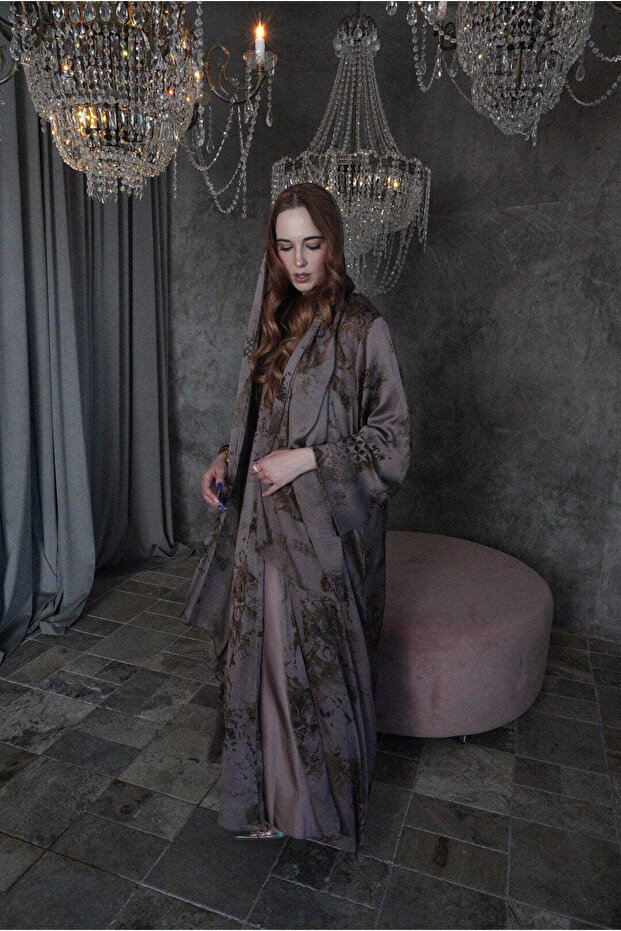 Celeste Printed Satin Abaya (3 PIECES SET)