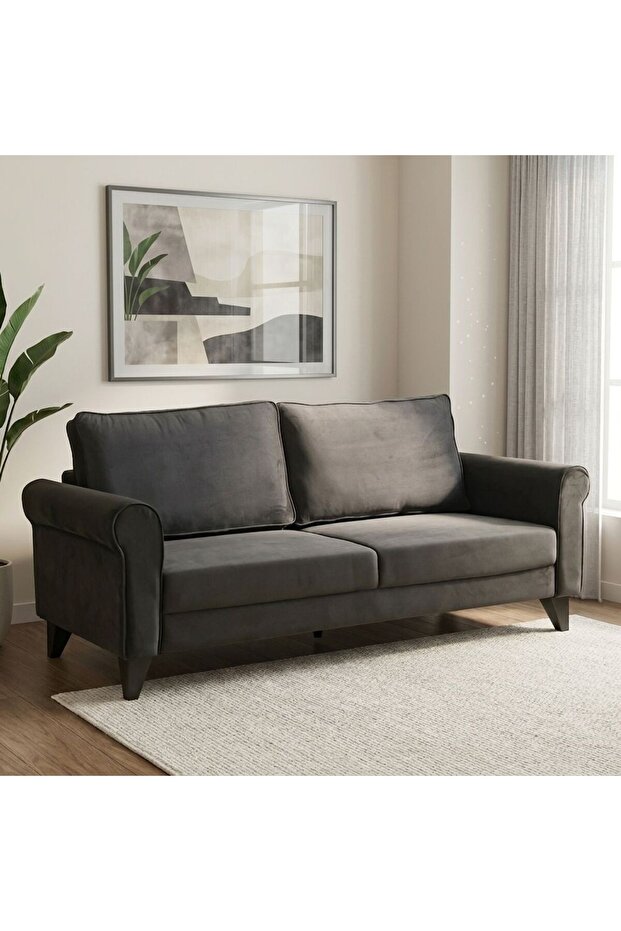 Rilon 3 Seater Fabric Sofa | Three Seat Sofas | L196xW88xH90cm - Dark Grey