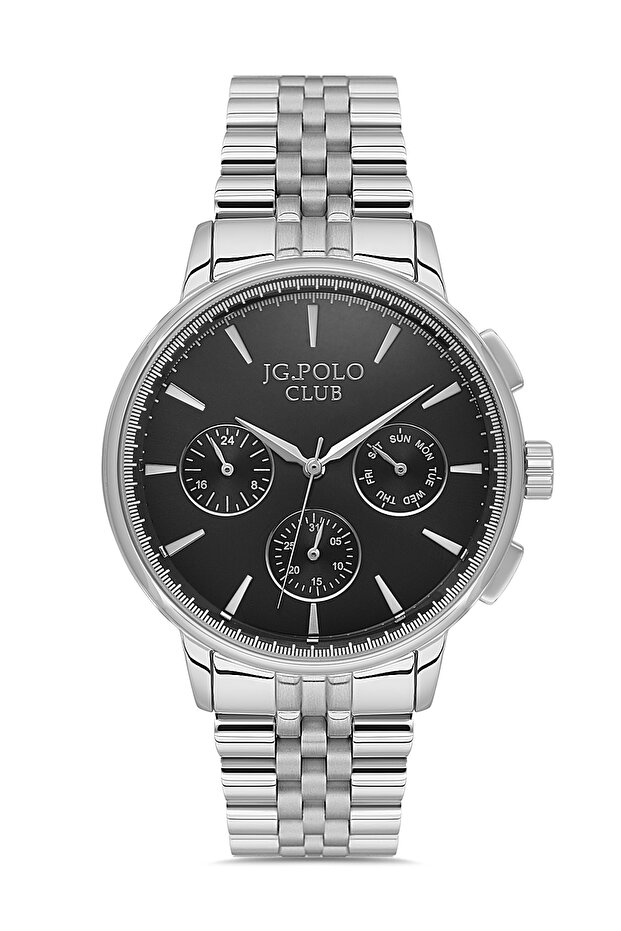 Men's Silver Metal Cord Black Dial Functional Wrist Watch 2 Years Warranty