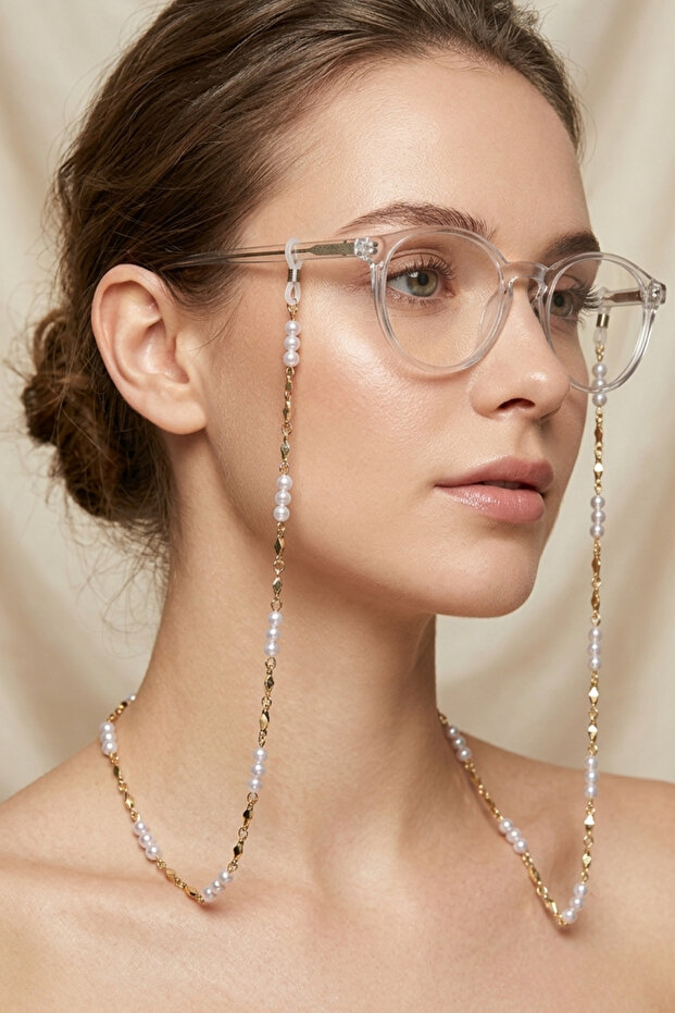 Elegant Pearl Brass Eyeglass Chain