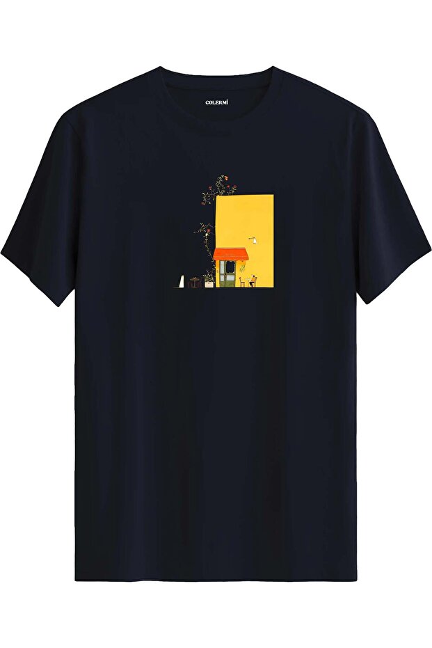Yellow Cafe Illustration Printed T-Shirt