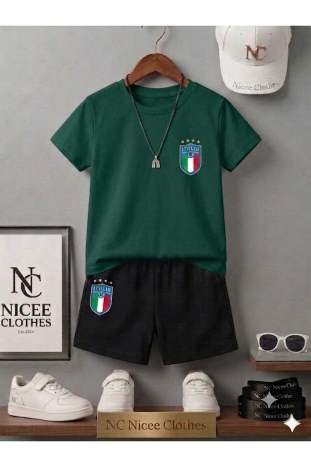 Summer Children's T-Shirt Shorts Unisex (Italy 4 Star Print on the Left)