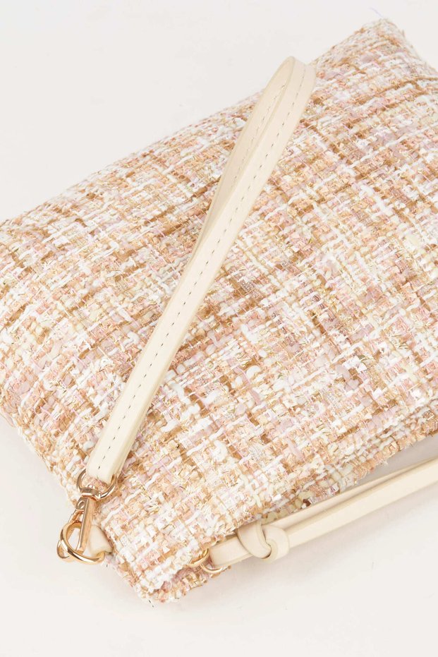 Women's Bellis Tweed Cream-Powder Lined Ankle Strap Portfolio Handbag and Clutch Bag
