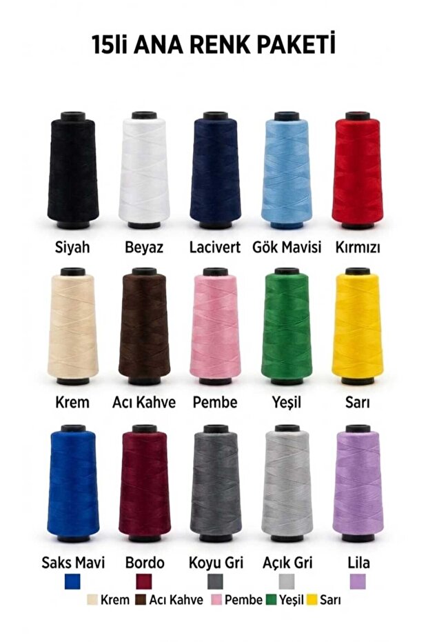 15Pcs Sewing Thread Set Primary Colors/Intermediate Colors 750-1000m