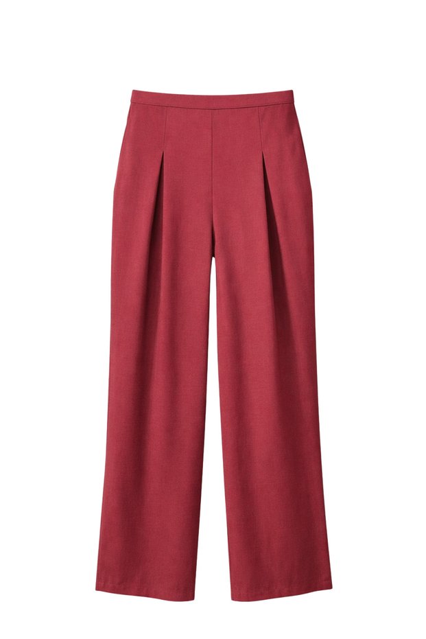 4774 Women's Pleated High Waist Modal Palazzo Trousers Burgundy