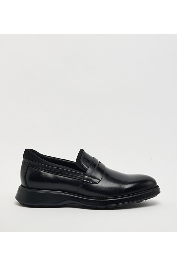 Plain Black Leather Loafers Shoes