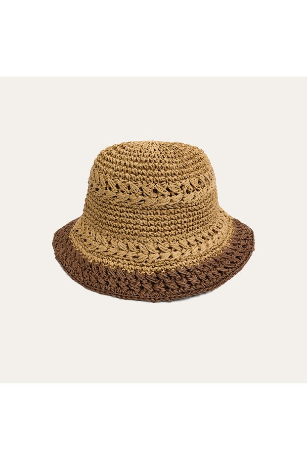 Women's Beige Color Straw Bucket Hat