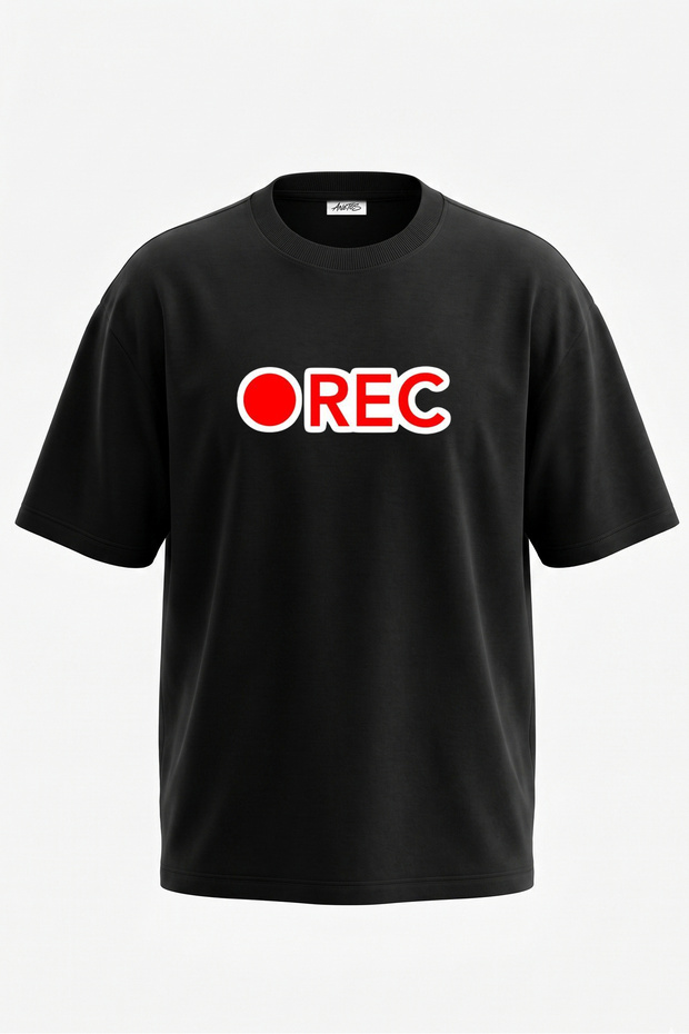 Rec Symbol Design Back Printed Cotton Black Oversize T-Shirt