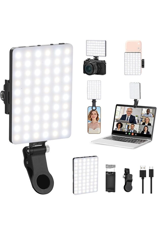 60 LED High Power Rechargeable Clip Fill Video Light with Front & Back Clip, 3 Light Modes