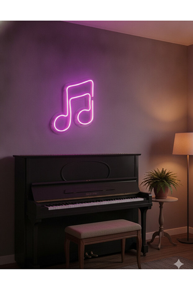 Mor Müzik Notası LED Neon Tablo | Aydınlatmalı Müzik Temalı Duvar Dekoru - 3