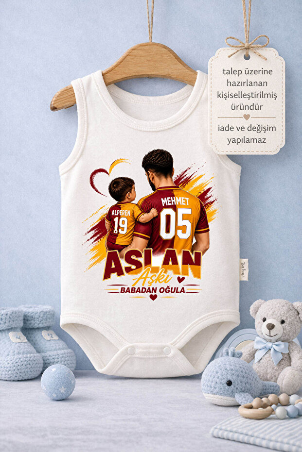 Baby Bodysuit with Lion Love Written and Dad's Printed Design, 100% Cotton Undershirt Sleeveless Bodysuit (Newborn & Infant)