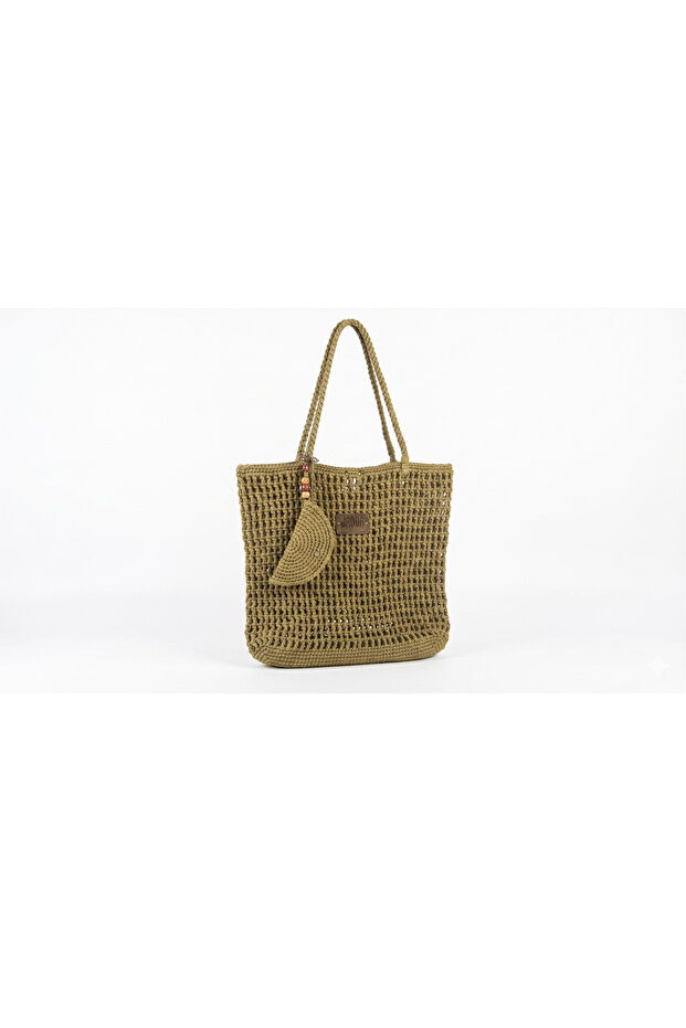 Handmade Daily Knitted Shoulder Bag with Raffia Yarn and Glasses Case