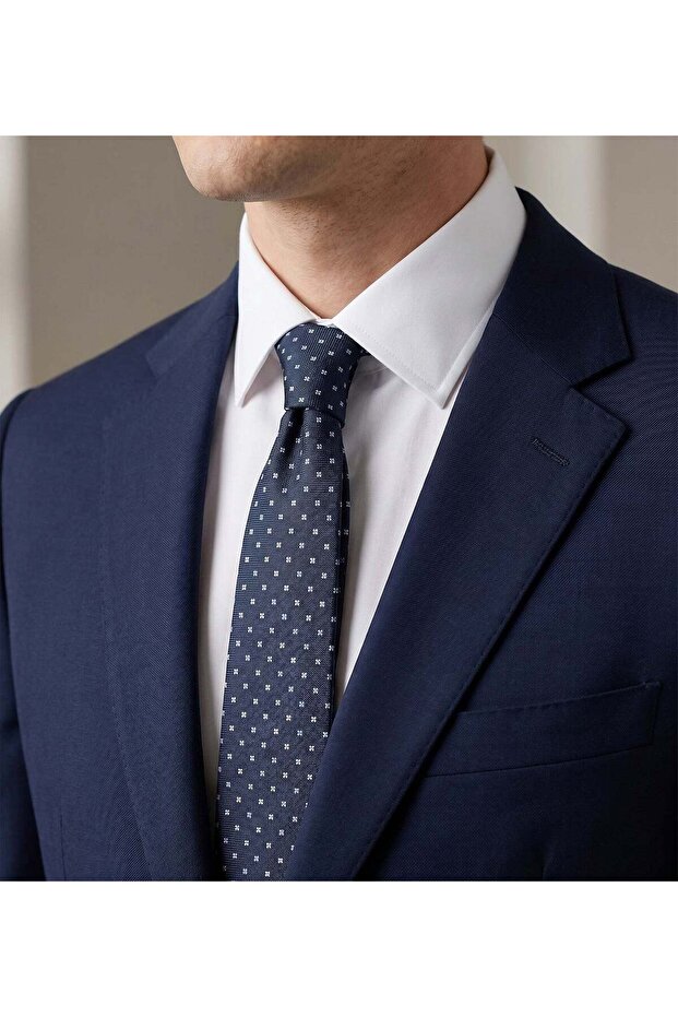 Navy Blue Patterned Tie - 4