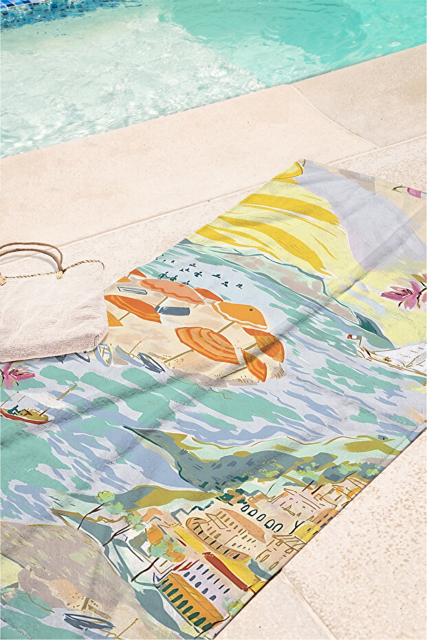 Mediterranean View Lemon Flower Beach Towel-Sicilian Marine Aesthetic Quick Drying Microfiber Towel